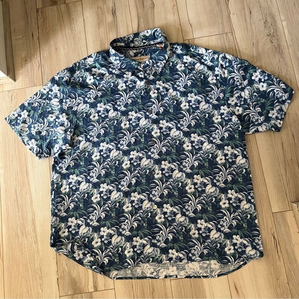 Tommy Bahama Silk Hawaiian hibiscus floral Wooden Buttons Origianl Fit Palm XXL